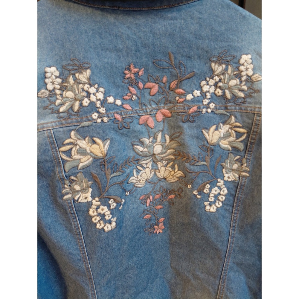 Tantrums Women's Embroidered Denim Jacket Medium Wash Long Sleeve‎ Blue XL - Picture 10 of 11